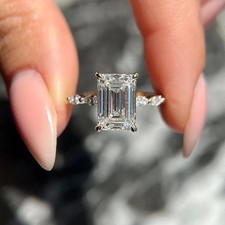 3Ct Emerald-Cut Lab Created Solitaire Engagement Ring 14K Yellow Gold Plated
