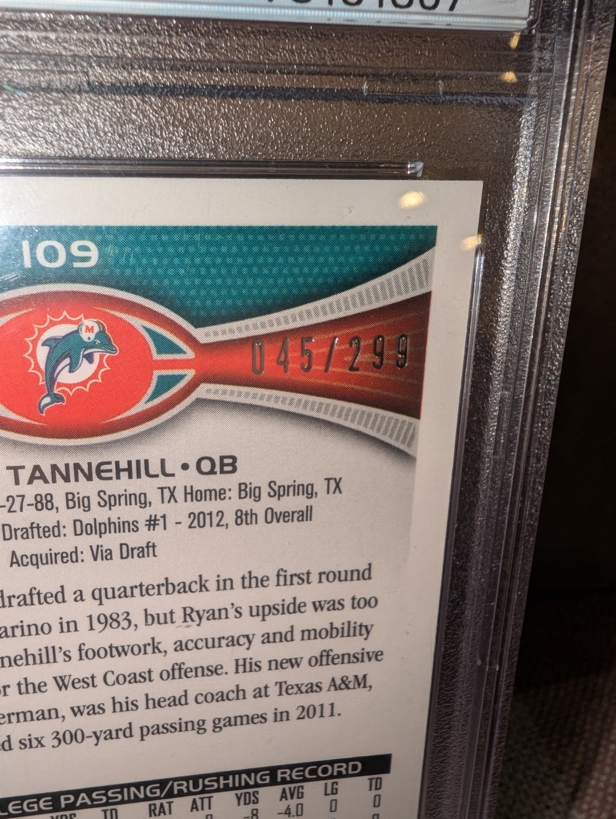 2012 Topps Chrome - Ryan Tannehill #109 Black Refractor /299 (RC) PSA 10 view 3