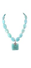 VTG chunky solid AMAZONITE gemstone necklace, Ornate sterling silver Hallmarked