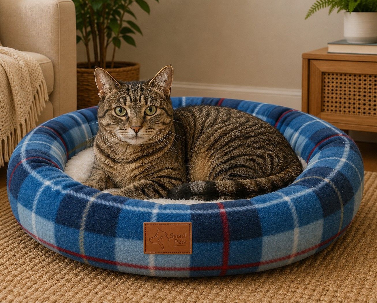 Round Pet Bed, ultra-soft plush bed, durable and cosy, cats and small dogs