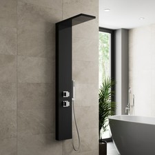 Thermostatic Shower Panel Column Tower Body Jets Twin Head Bathroom Shower Black