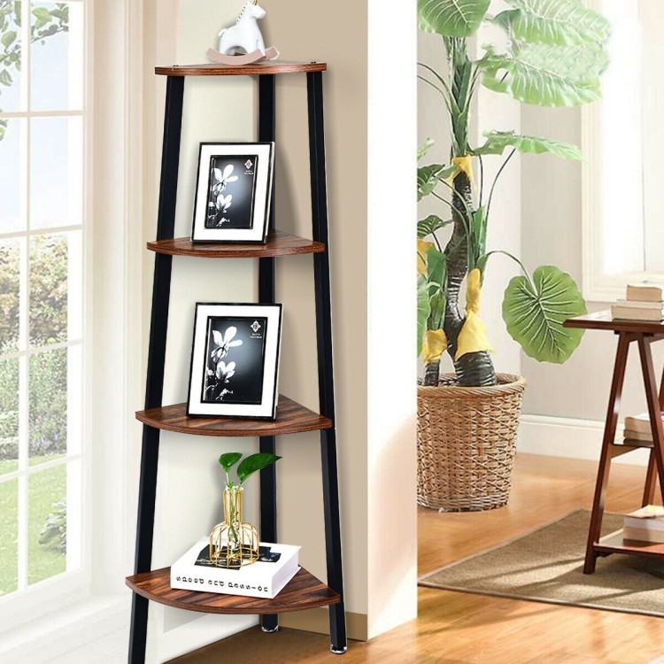 Corner Bookshelf Black Wooden Bookcase 4 Tier Display Storage Industrial Home