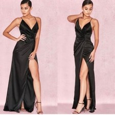 House of CB Black Satin Fairuz Maxi Slip Dress XS
