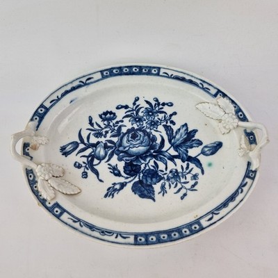Antike Schale Worcester blau-weiß aus dem 18. Jahrhundert mit Blumen verziert 19 cm