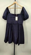 Quince Women's 100% Organic Cotton Ruched Mini Dress Navy Basic Sleeved Dress Xl