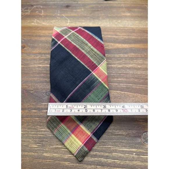 Corbata a cuadros Windsor para hombre negra roja verde amarilla tartán algodón Foto 2 de 4