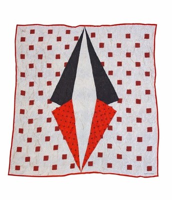 Vintage Harve Benard Seidentuch rot schwarz geometrisch quadratisch 76 cm Japan Retro Kunst