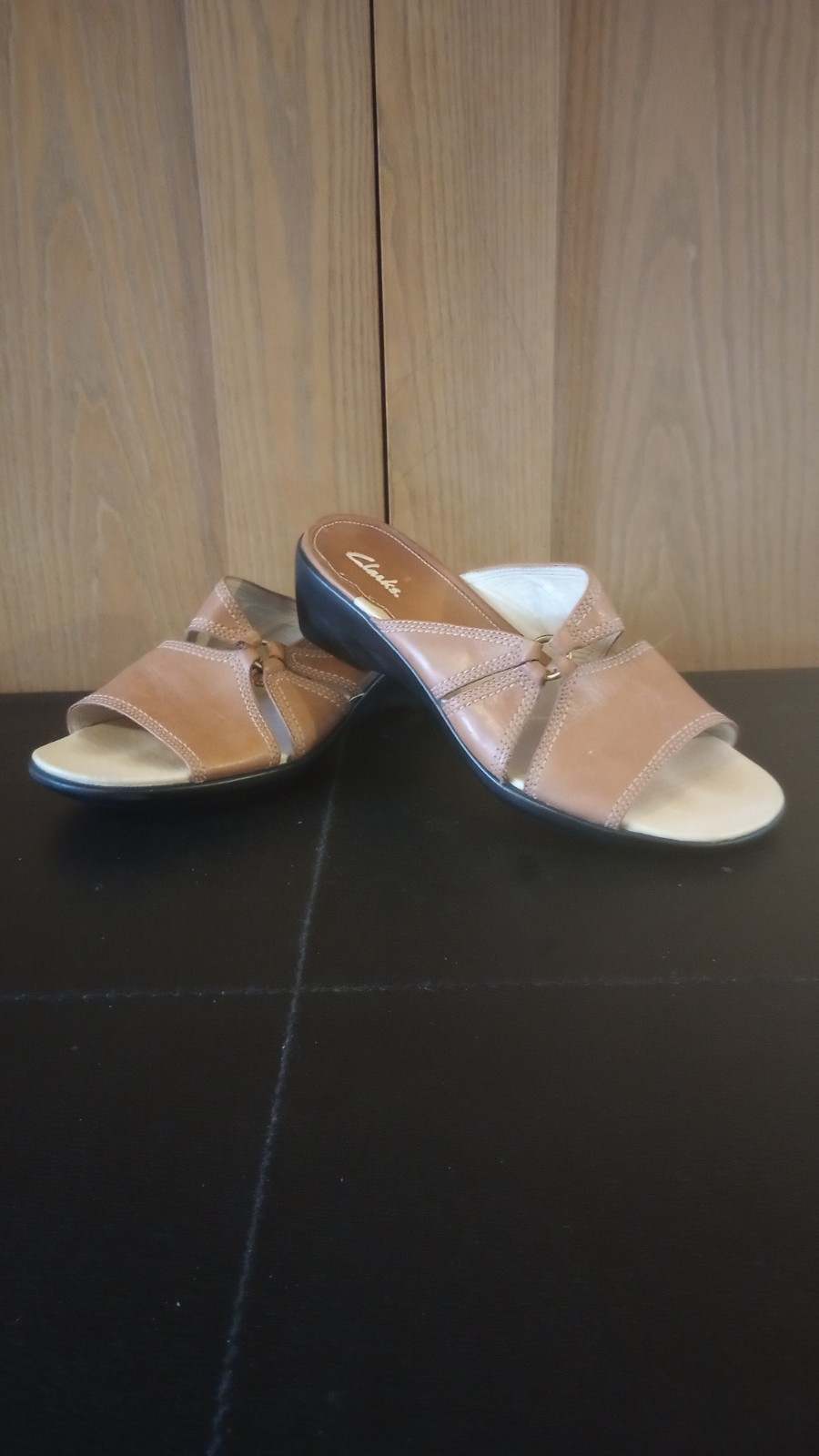 Clarks Size 8 Leather Slide Sandals - Comfort & Style