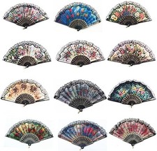10 Pcs Peacock Folding Hand Held Fans Bulk for Women Spanish Chinese Japanese
