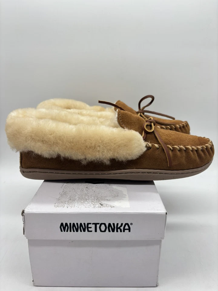 Damas MINNETONKA Alpine piel de oveja sin usar, en caja #3371/tostado dorado/talla 9 Foto 3 de 4