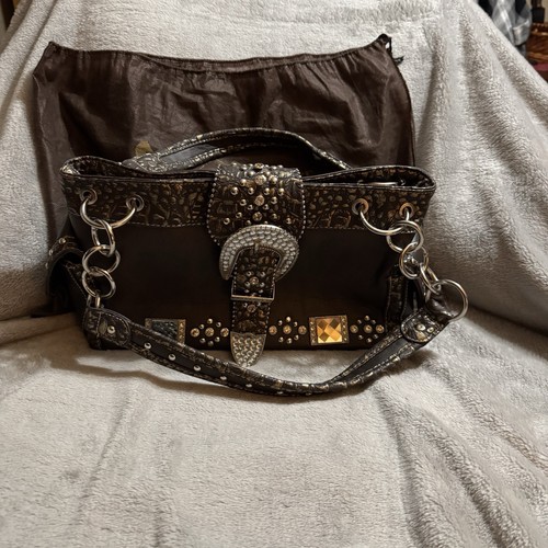 Concealed Carry CC Montana West Jeweled Western Handbag Purse Brown - Picture 3 of 18