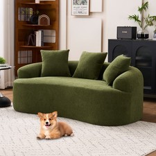LY-025S Green Curved Loveseat: Compressed No Assembly, Chenille Small Sofa, 30D