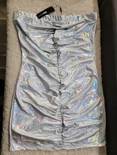 NWT Fashion Nova Iridescent Strapless Dress Ruching 1X Festival Wear