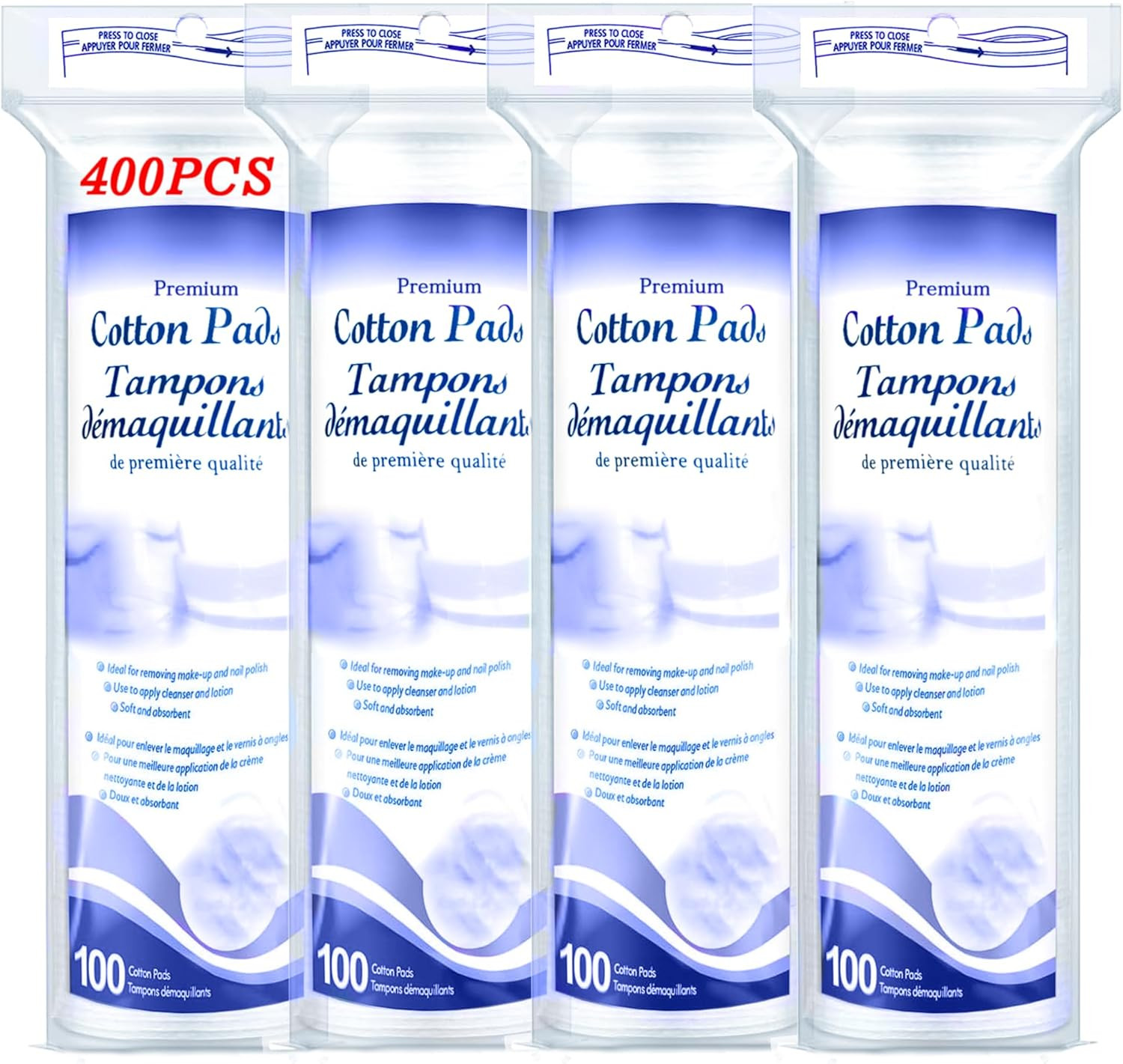Premium Cotton Pads for Face, 400 Count round Makeup Remover Pads, 100% Pure & N