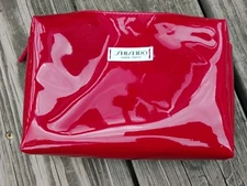 Shiseido Ginza Tokyo Cosmetic Makeup Bag Red Small Logo Shiny Plastic 