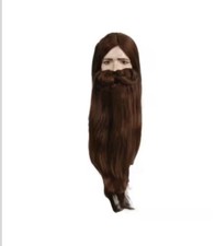 Adult Wizard long Wig and beard Brown Halloween Costume, wizard/ biblical