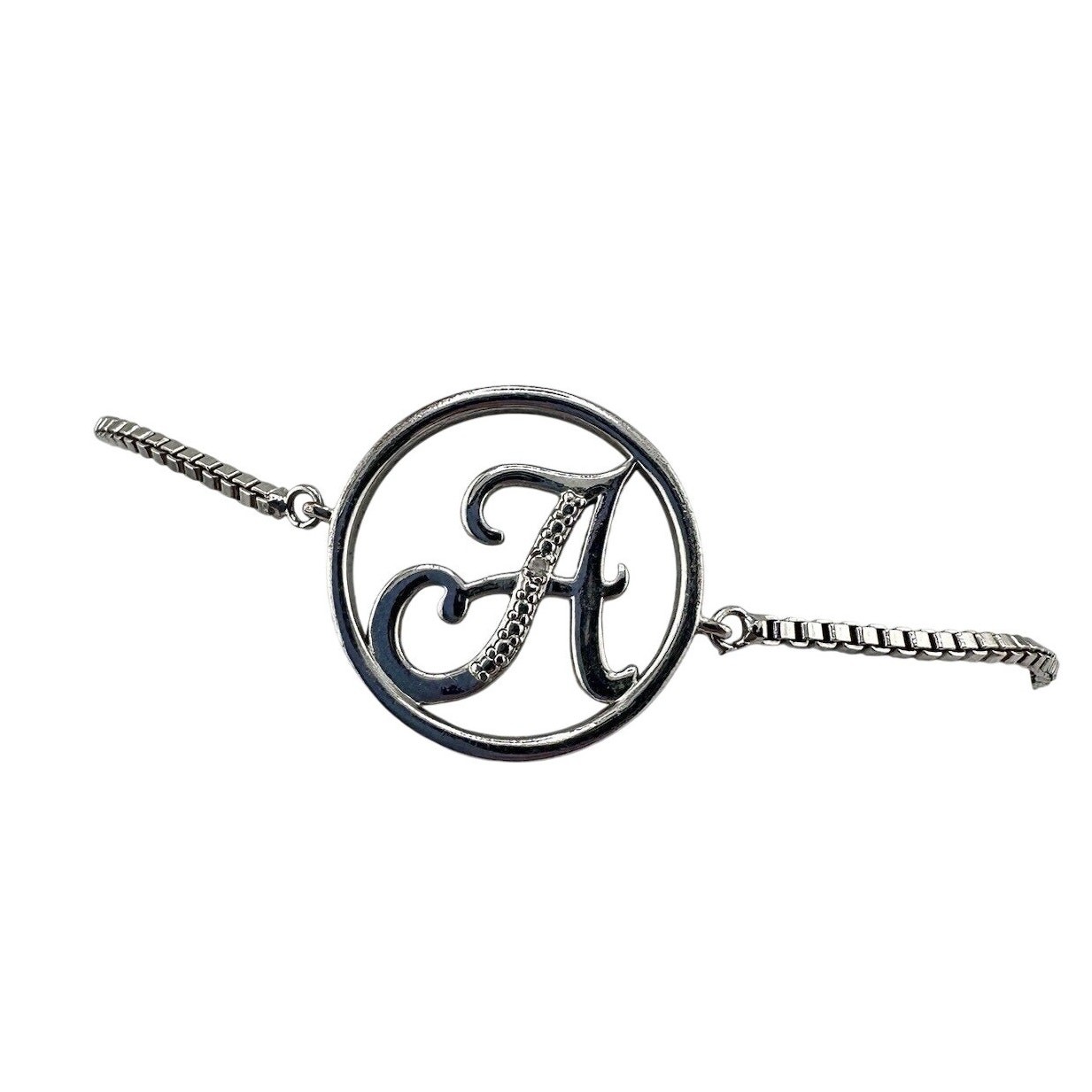 Diamond Chip “A” Cursive Initial Silver Tone Bolo… - image 2