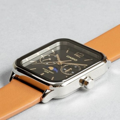 CASIO MTP-M305L-1AV Moon Phase Analog Watch Black Dial Leather