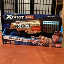 Zuru X Shot Gold Royale Edition Reflex 6 Shoots 90 FT w 16 Total Darts NEW