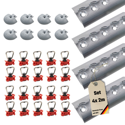 Starterset 4x2m Airlineschiene Zurrschiene halbrund gebohrt+Endkappen+Fittinge 