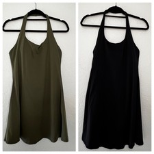 Olive Green Black Athletic Halter Tennis Dress Shelf Bra Shorts Lot Of 2 Medium