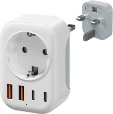 Adattatore Presa Inglese Con 2USB C E 2USB A, 5 in 1 Adattatori Prese Inglesi, A