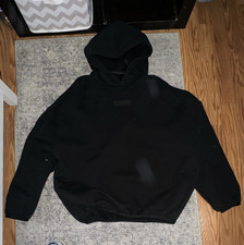 Essentials Black Mens Pullover Hoodie Logo Fl...