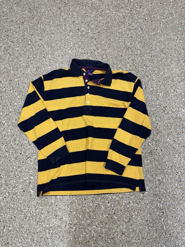 Hunt Club Rugby Shirt Large Yellow Navy Stripe Long Sleeve Cotton Blend Polo