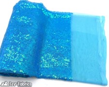 Iridescent Turquoise Mini Sequin Fabric By The Yard on Mesh Fabric