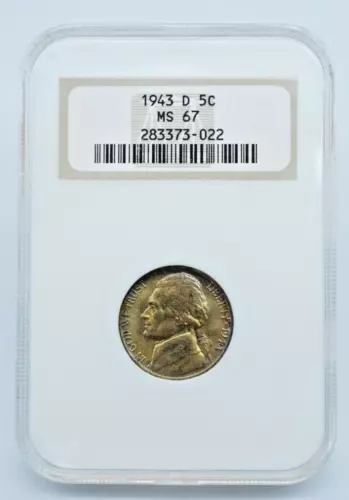 1943-D Jefferson War Time Nickel NGC MS 67 Old Holder Toned Toner - C2000