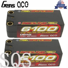 2X GensAce 2S Lipo Battery 6100mAh 7.4V 130C HardCase Shorty For 1/8 1/10 RC Car