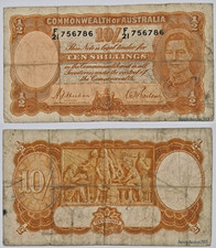 10 Shillings 1939 from Australia - Brown Sig. Sheehan and McFarlane .#2