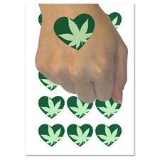 Marijuana Leaf in Heart Temporary Tattoo Water Resistant Fake Body Art Set