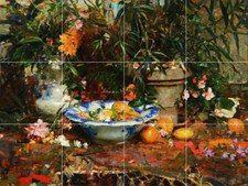 lemons and oranges summer fruits bowl flowers ceramic tile mural backsplash