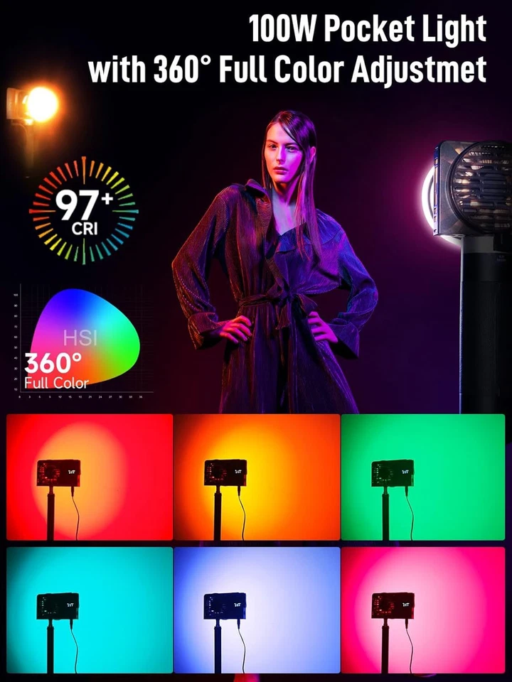 COLBOR W100R RGB LED Studio Light 100W 2700-6500K COB Continuous Output Lighting - Image 3 of 4