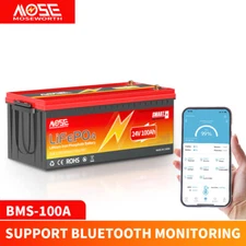 24V 100Ah LiFePO4 Bluetooth Lithium Battery BMS Deep Cycles RV Marine Off-grid