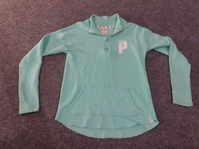 Victoria Secret Pink Sweatshirt small blue womens Pullover love 1/4 zip stretch