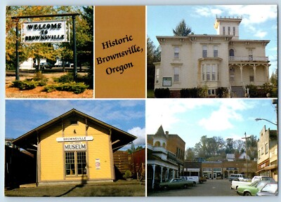 Brownsville Oregon Postcard Foothills Cascade Mountains Museum Multi View c1960