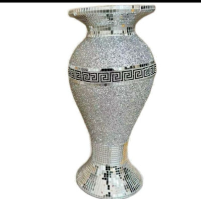 Atemberaubende Blumenvase Mosaik Silber 40cm verspiegelt Crushed Diamond Luxus Dekor