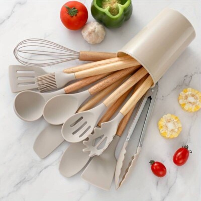 Set Di 2 Utensili Da Cucina In Legno Di Bambù – Paletta E Mestolo 33,2 Cm, Antigraffio Per Pentole Antiaderenti