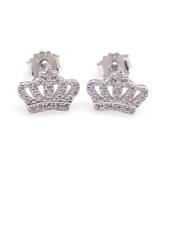 Sterling Silver 925 Cz Crown Stud Earrings Small Tiny Post Stud 10mm 0.39" 