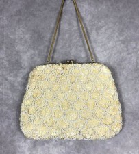 VINTAGE SEQUIN AND BEADED WHITE EVENING BAG PURSE HAND MADE IN HONG KONG