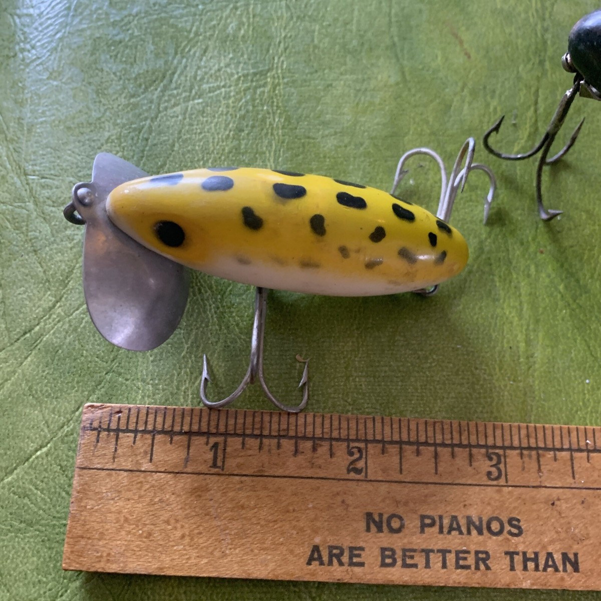 2 Fred Arbogast Jitterbug Yellow Green Black Vintage Fishing Lures