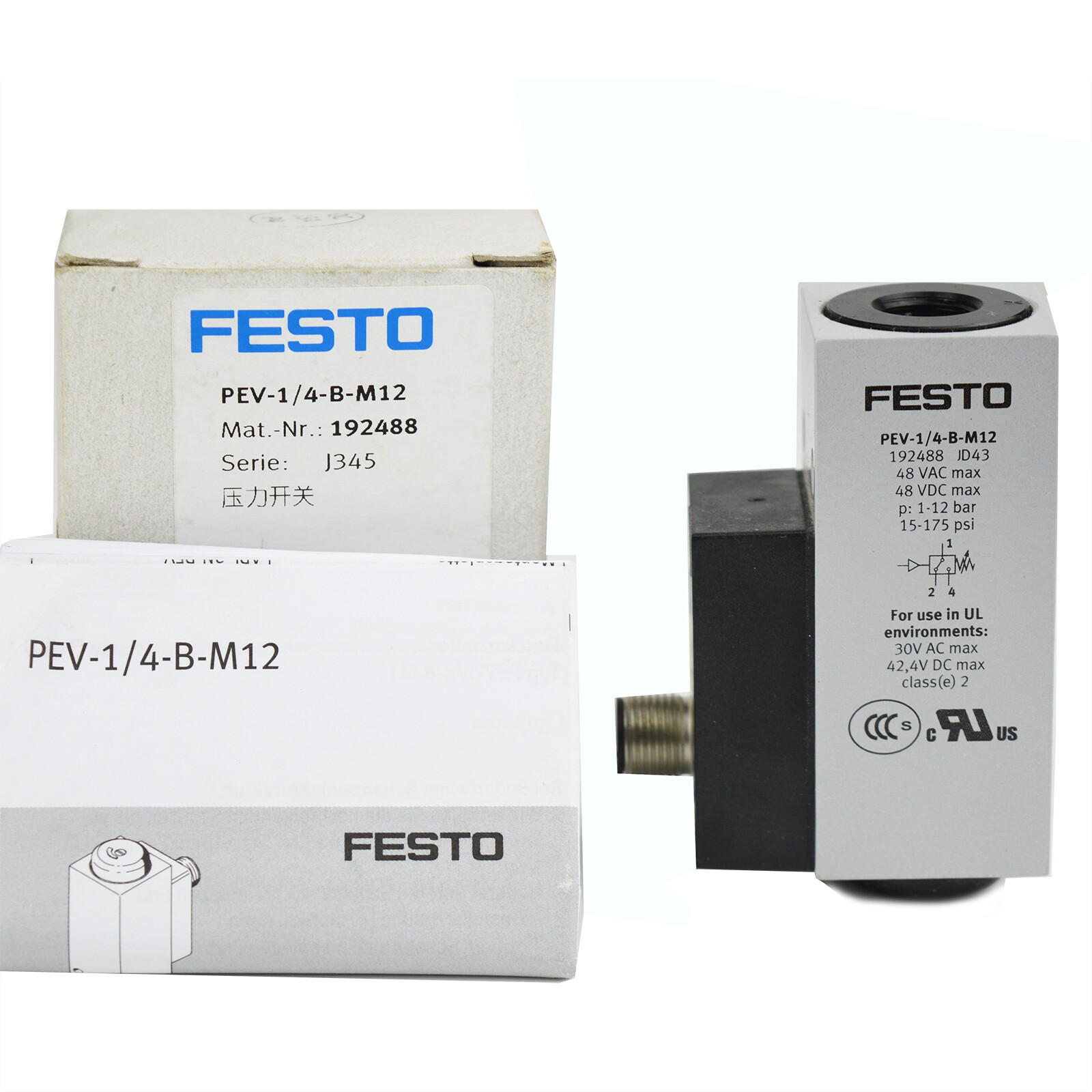 Festo PEV-1/4-B-M12 Pressure Switch 192488 48V 3Hz