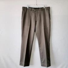 Roundtree & Yorke Mens Dark Olive Pleated Travel Smart Dress Pants Size 38x32