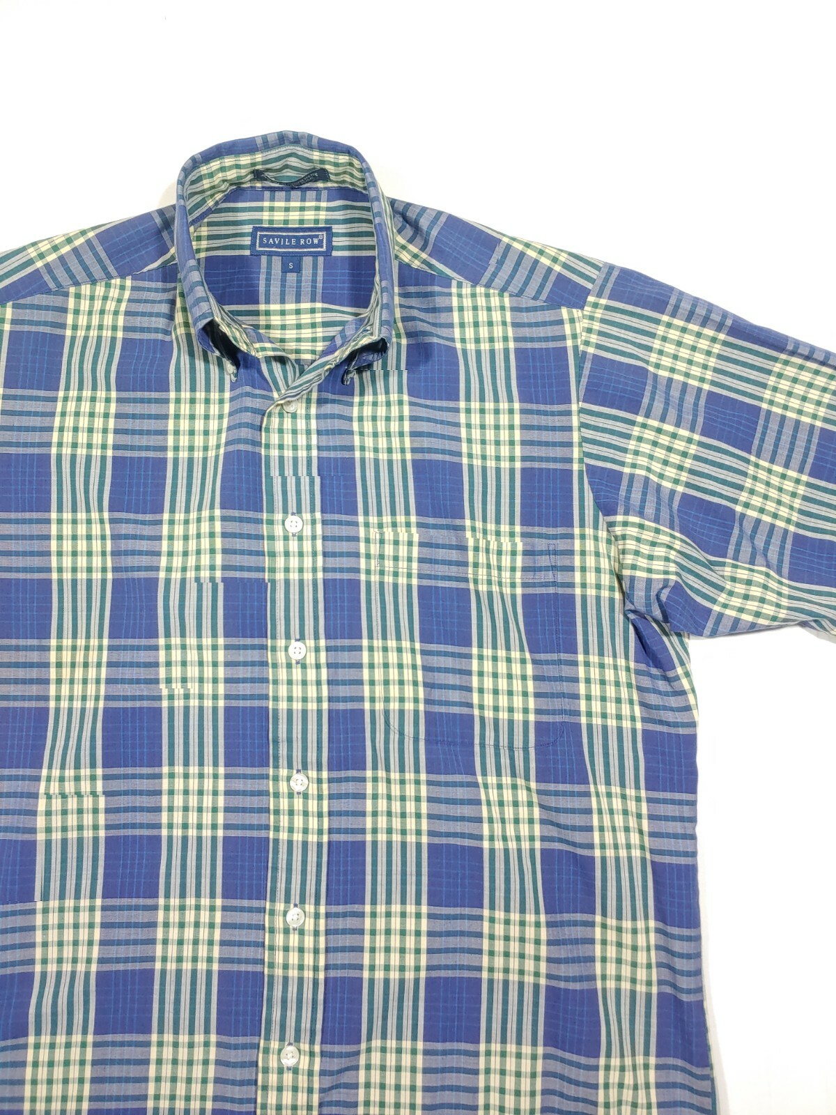 Camicia Savile Fila Bottoni Uomo Piccola Blu Plaid Manica Corta Casual Tasca Down