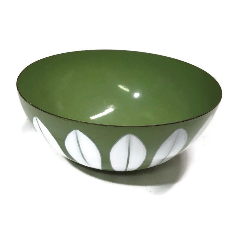 Vintage Cathrineholm Norway Enamel Green White Lotus Bowl