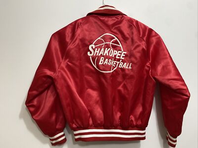 Vtg 90s Holloway Red Satin Bomber Jacket XL Varsity Shakopee