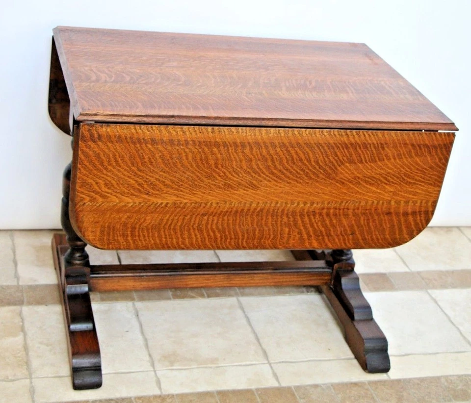 Antigua mesa de pub inglesa roble tigre macizo hoja lateral caída cocina juego asientos seis Foto 3 de 4