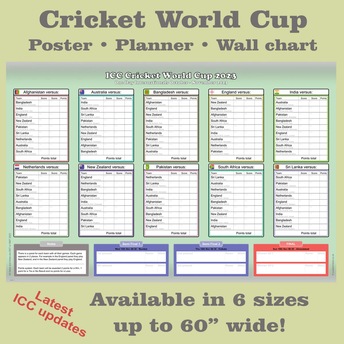 World Cup 2024 Wall Chart A3